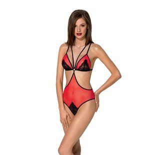 Полупрозрачное боди с кружевом Passion PEONIA BODY L/XL red SO8460 фото