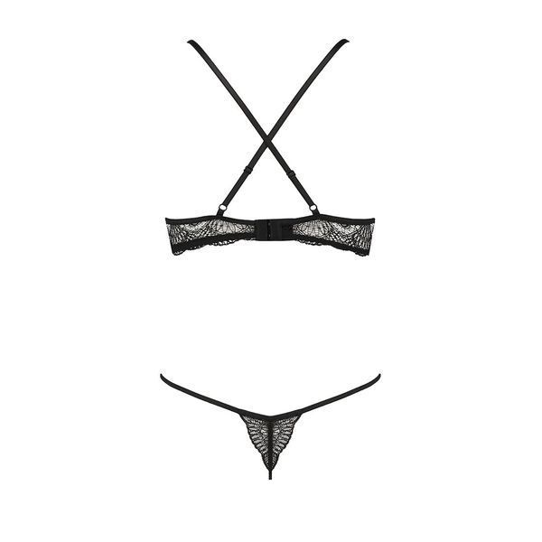 Комплект белья Passion Exclusive QUENTRIS BIKINI XXL/XXXL, black, стринги и полуоткрытый лиф PS26603 фото