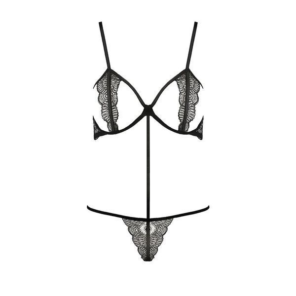 Комплект белья Passion Exclusive QUENTRIS BIKINI XXL/XXXL, black, стринги и полуоткрытый лиф PS26603 фото