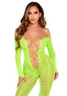 Бодистокинг Leg Avenue Crotchless Footless Lingerie Bodystocking One Size Neon Green SX2777 фото