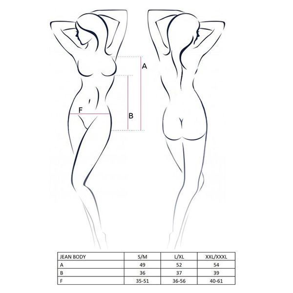Боді монокіні під латекс Passion JEAN BODY XXL/XXXL, black EL11903 фото