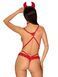 Эротический костюм чертика из стреп Obsessive Evilia teddy red S/M, боди, чокер, накладки на соски, обруч с рожками SO7706 фото 2