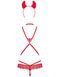 Эротический костюм чертика из стреп Obsessive Evilia teddy red S/M, боди, чокер, накладки на соски, обруч с рожками SO7706 фото 6