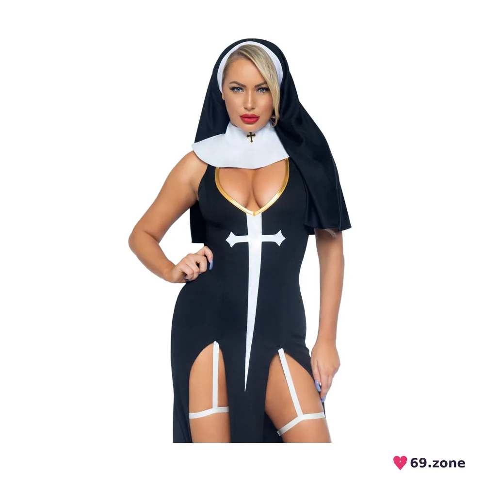 Костюм монашки-грішниці Leg Avenue Sultry Sinner M, сукня, головний убір, комір