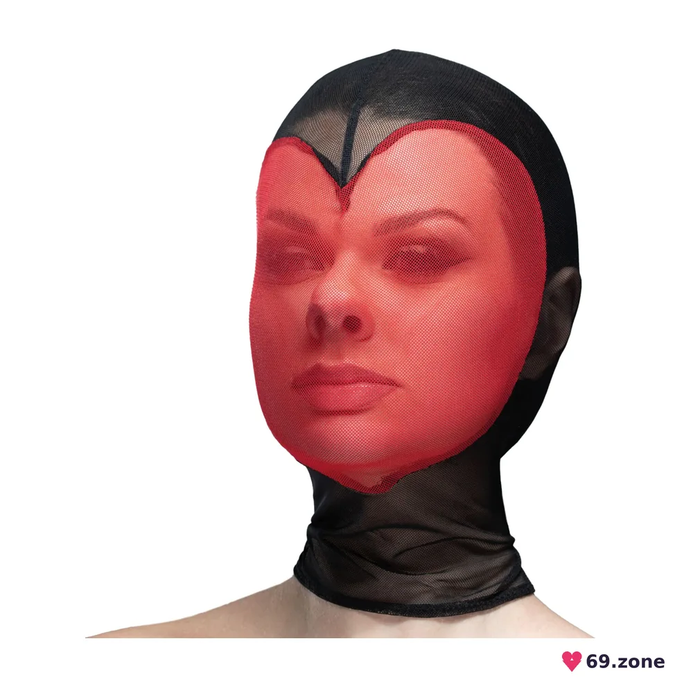 Маска серце сітка із повністю закритим обличчям Feral Feelings - Hearts Mask Black/Red