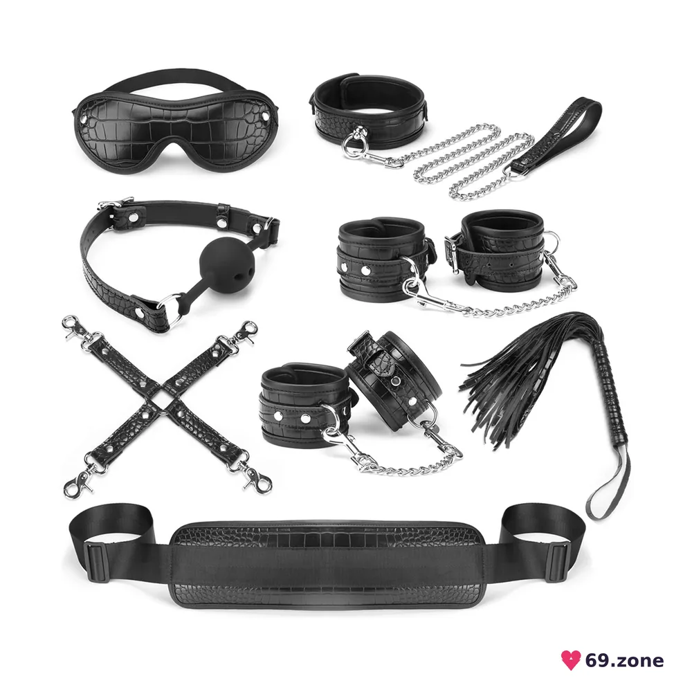 Набір Liebe Seele Temptation Bondage 8pcs Kit, фіксатори, нашийник з повідцем, кляп, флогер, маска