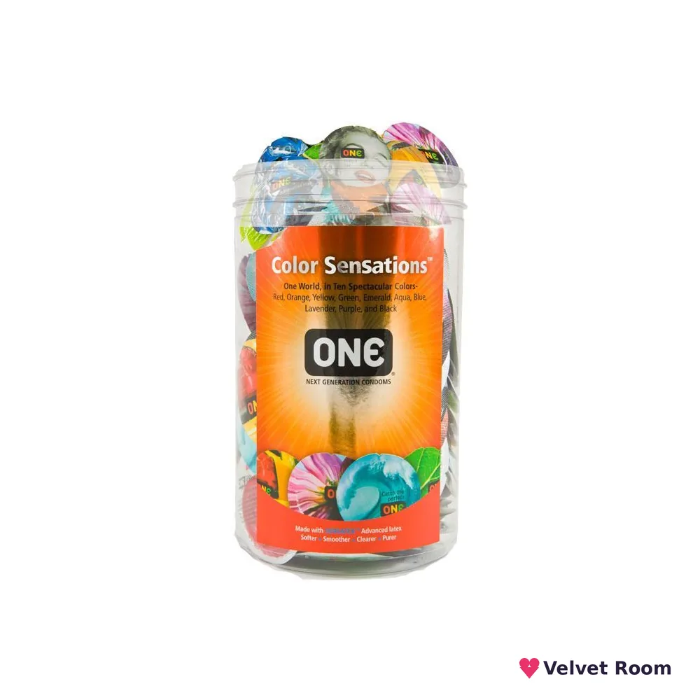 Набір презервативів ONE Color Sensations, 100 шт, кольорові, 10 кольорів, зі змазкою, паковання-тубус