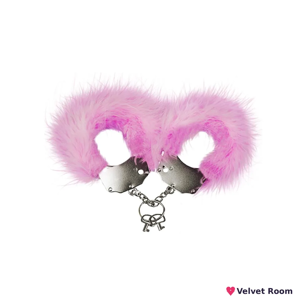 Наручники металеві Adrien Lastic Handcuffs Pink з рожевим пухнастим оздобленням