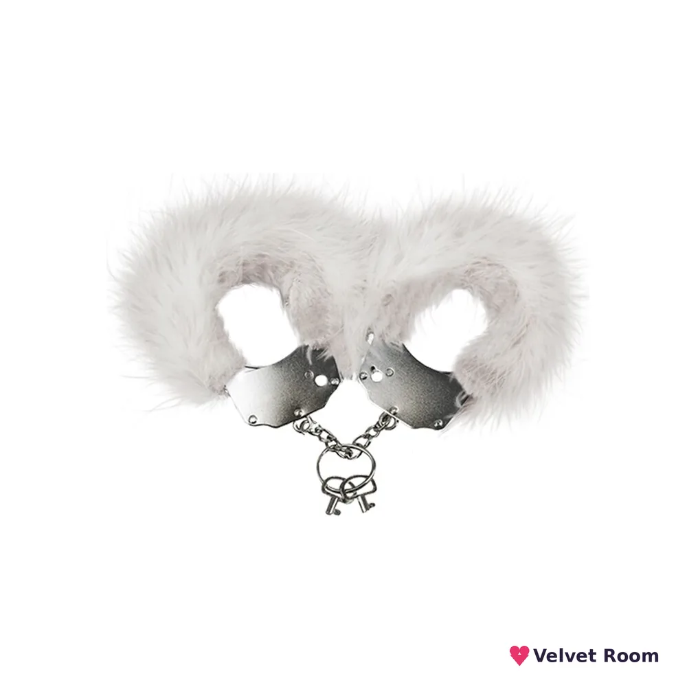 Наручники металеві Adrien Lastic Handcuffs White з білим пухнастим оздобленням