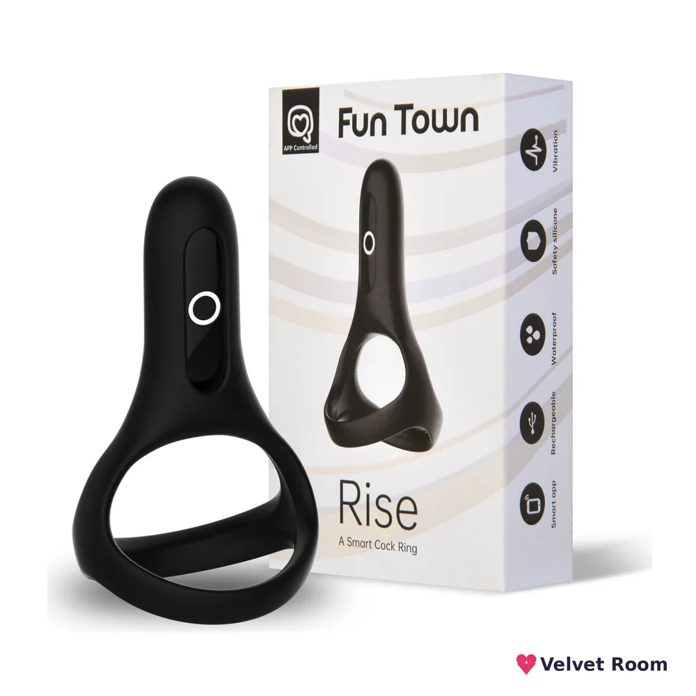 Подвійне ерекційне кільце Fun Town Rise Black, керування зі смартфона