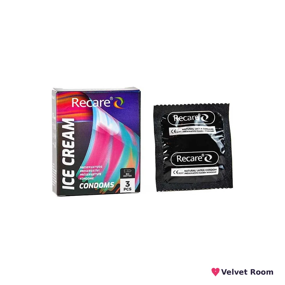 Презервативи Holographic Recare Ice Cream Big Dotted Condoms 3 шт, з пухирцями, аромат: морозиво